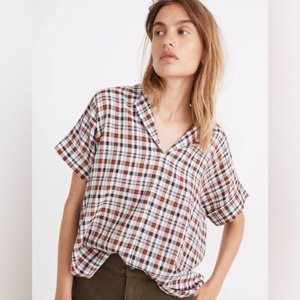 Madewell Hayden Popover Top in Burling Plaid - Medium - Picture 1 of 7
